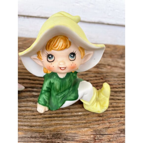 Vintage 1970s Pair Homco Bisque Porcelain Pixie fairy girls - Picture 11 of 14